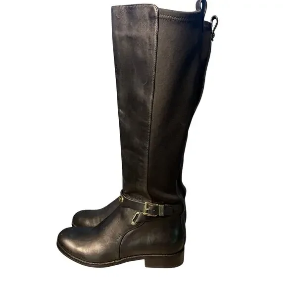 Michael Kors Womens Riding Boots Knee High Leather Black Size 6.5 Side Zip - Picture 2 of 10